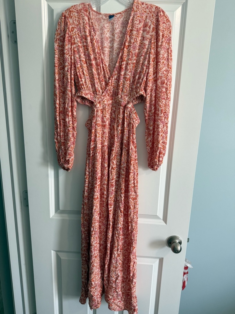 Old Navy orange Floral Maxi Dress with V-Neck and Cutouts